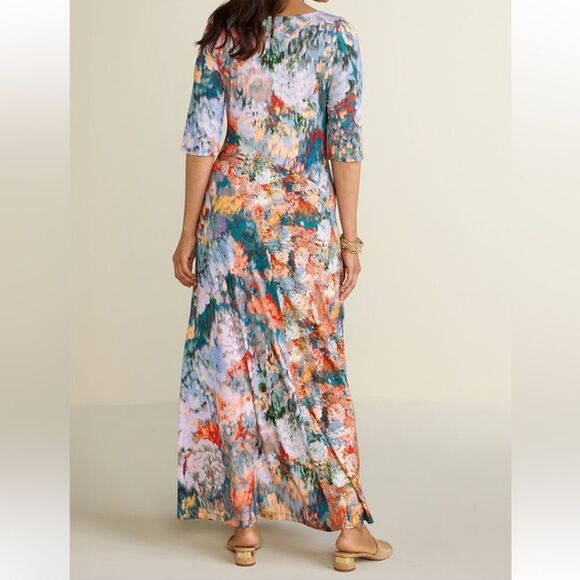 Soft Surroundings Women Nanette Dress short sleeve maxi Red Gray sundress Neck M - Picture 6 of 14